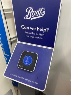 Boots customer service podium in partnership with VoCoVo