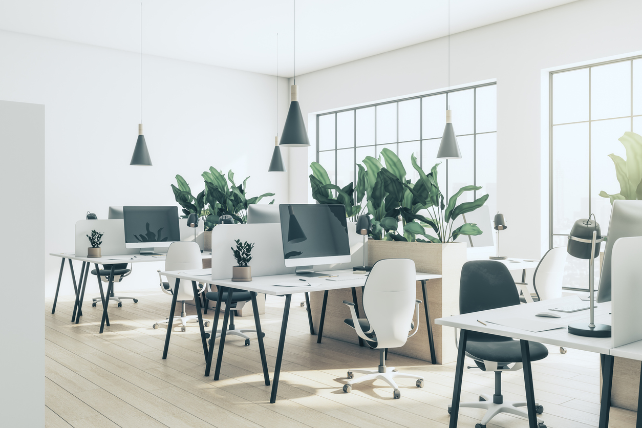 Office with desks and planters
