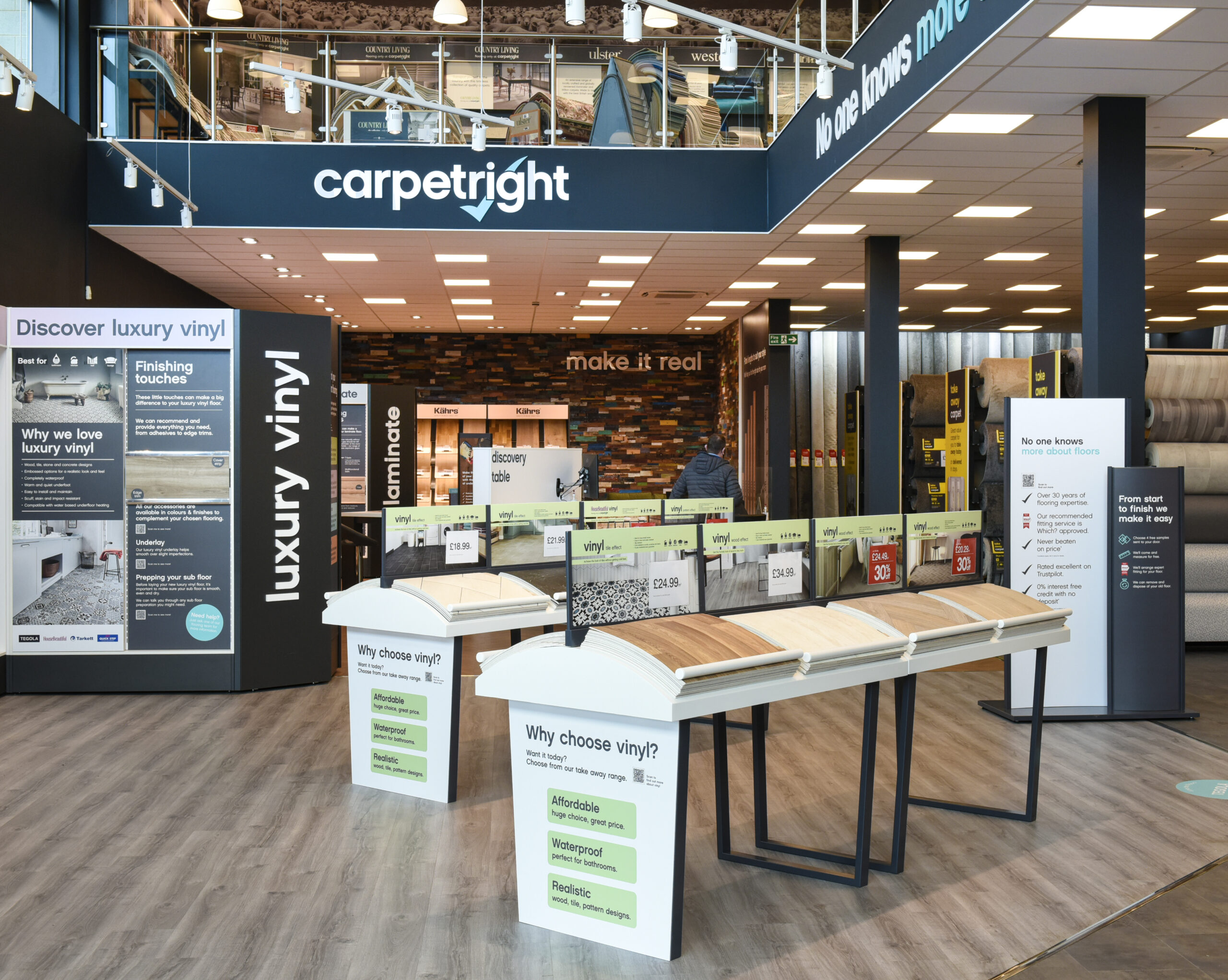 Samples of carpet retail display in Carpet Right