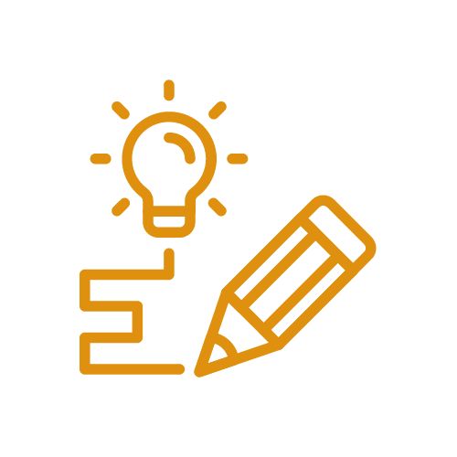Design icon showing pencil, lightbulb and line