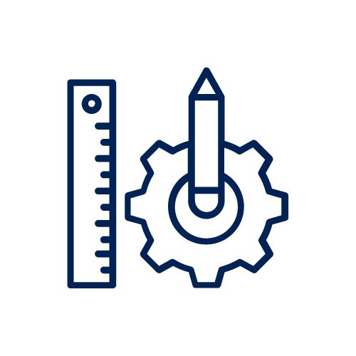 Development icon showing cog, pencil and ruler